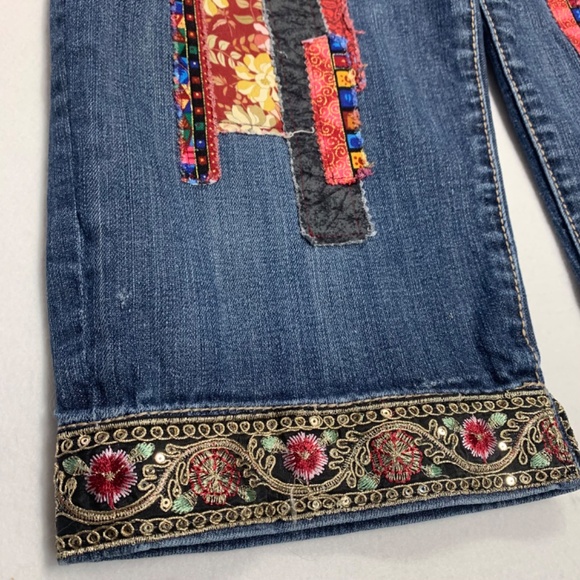 KUT Womens Jeans | Cropped Boho Upcycled | Hippie Festival | Burgundy Black | Si - Picture 8 of 12